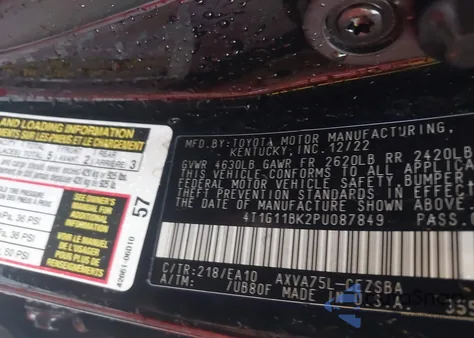 2023 Toyota Camry Se Awd z USA, uszkodzony, nr VIN 4T1G11BK2PU087849